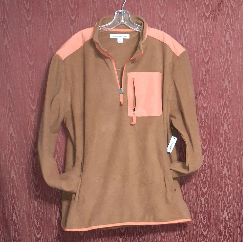 Amazon Essentials Mens XXL Fleece Long Sleeve Mew Tags Brownish & Orange Pull-on